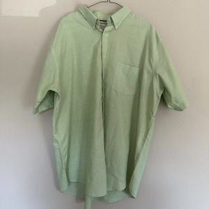 St. John's Bay Button Down Shirt Men's 2XL Tall Green Short Sleeve Iron Free